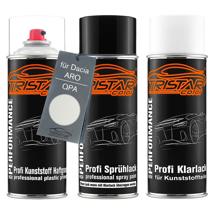 TRISTARcolor Autolack Spray Set Kunststoff für Dacia/ARO QPA Kaolin White | Sprühdosen-Set für Stoss