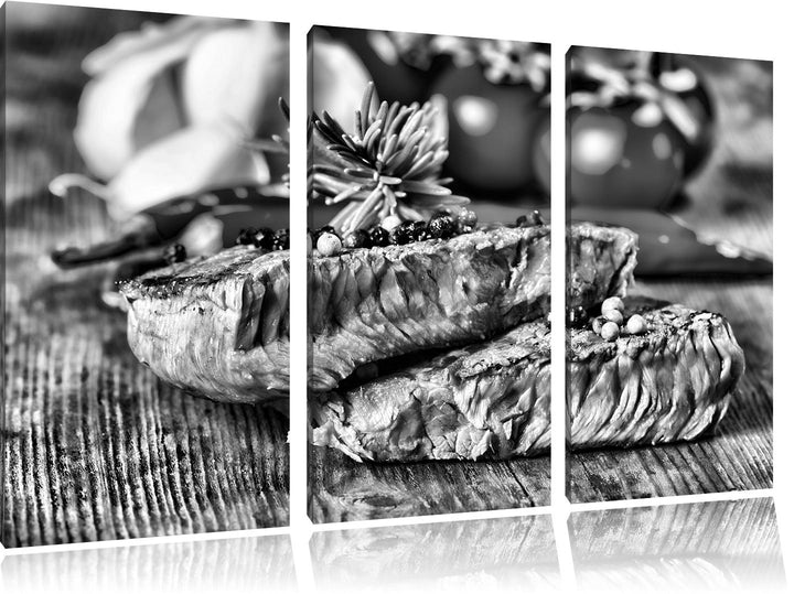 Pixxprint Saftiges Pfeffer Steak als Leinwandbild/Grösse: 3 Teilig (120x80) / Wandbild/Kunstdruck/fe
