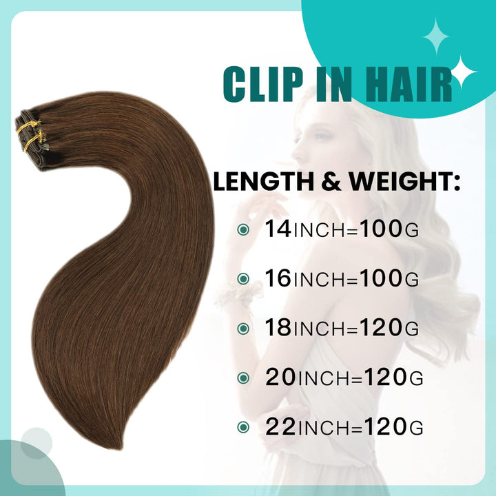 SURNEL Clip in Echthaar Extensions 50cm 6pcs Mittelbraun Haarverlängerung Clips in Echthaar Extensio