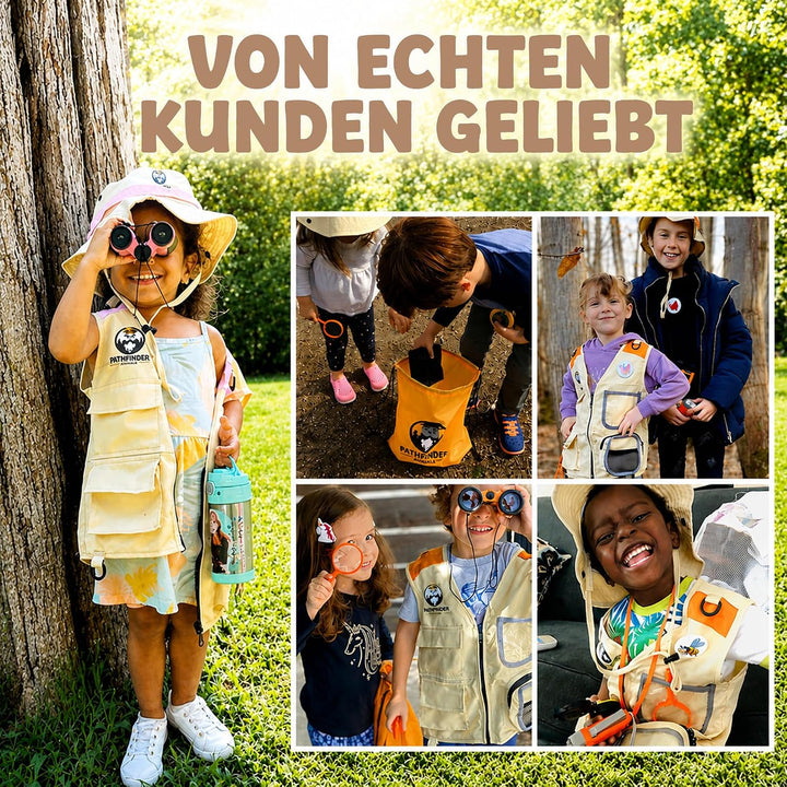 Entdecker-Set für Kinder mit Safariweste, Hut & Insektenfang-Set – Abenteuerführer & Schnitzeljagd –