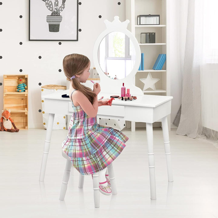 GOPLUS Kinder Schminktisch mit Hocker, Mädchen Frisiertisch mit Spiegel, Kosmetiktisch Kinder mit Sc