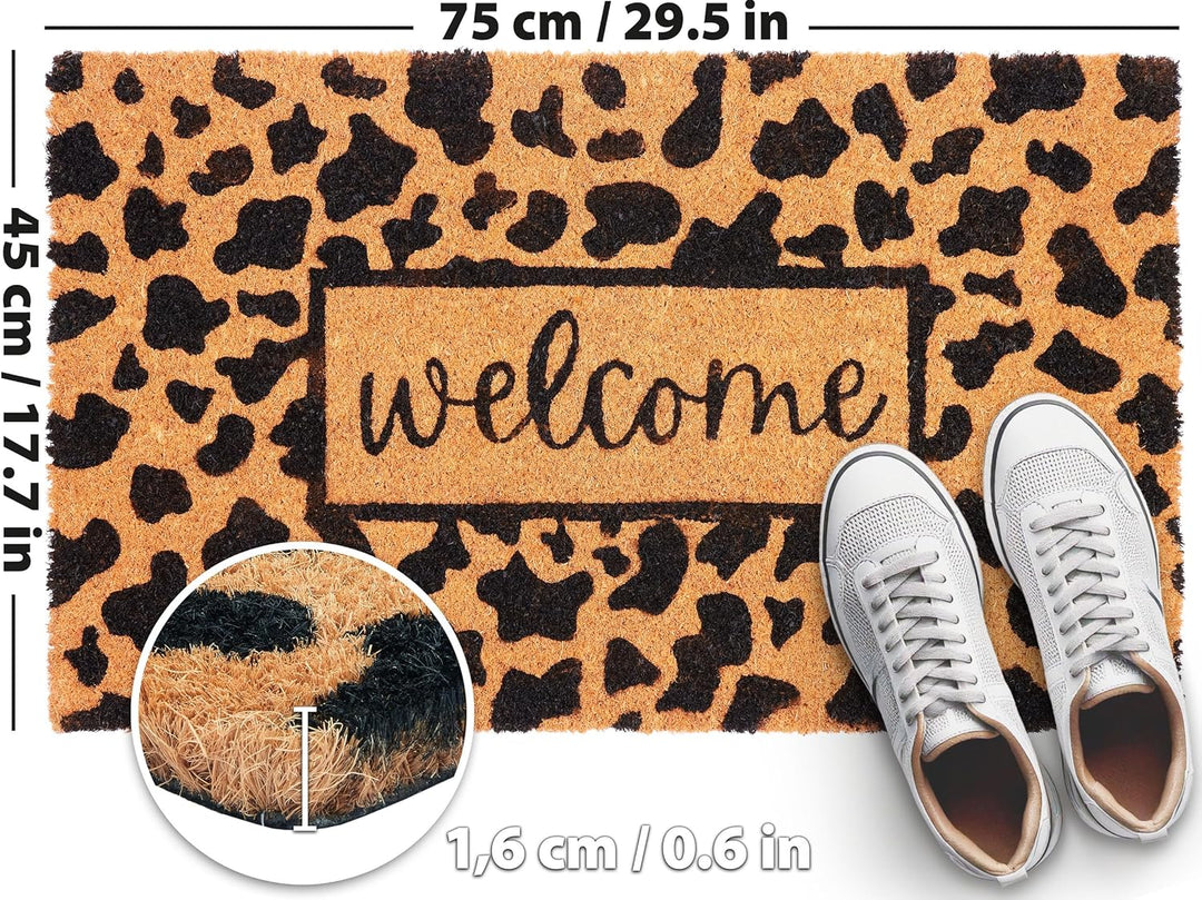 BRUBAKER Fussmatte für Aussen und Innen - Welcome mit Leopardenmuster - 45 x 75 cm Schmutzfangmatte