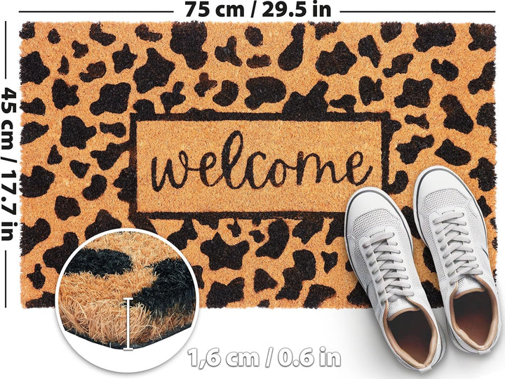 BRUBAKER Fussmatte für Aussen und Innen - Welcome mit Leopardenmuster - 45 x 75 cm Schmutzfangmatte