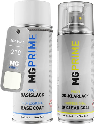 MG PRIME Autolack 2K Spraydosen Set für Fiat 210 Bianco/Schneeweiss Basislack 2 Komponenten Klarlack