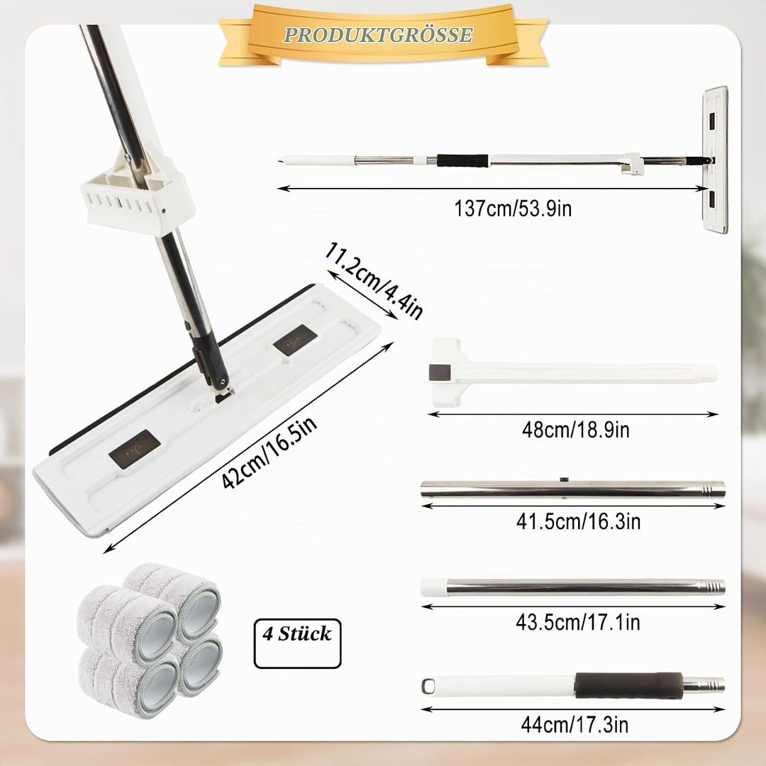 Grosser Flachmopp mit Auswringfunktion, dellyy Flachmopp, 360° Drehgelenk Bodenwischer Wischmopp Set