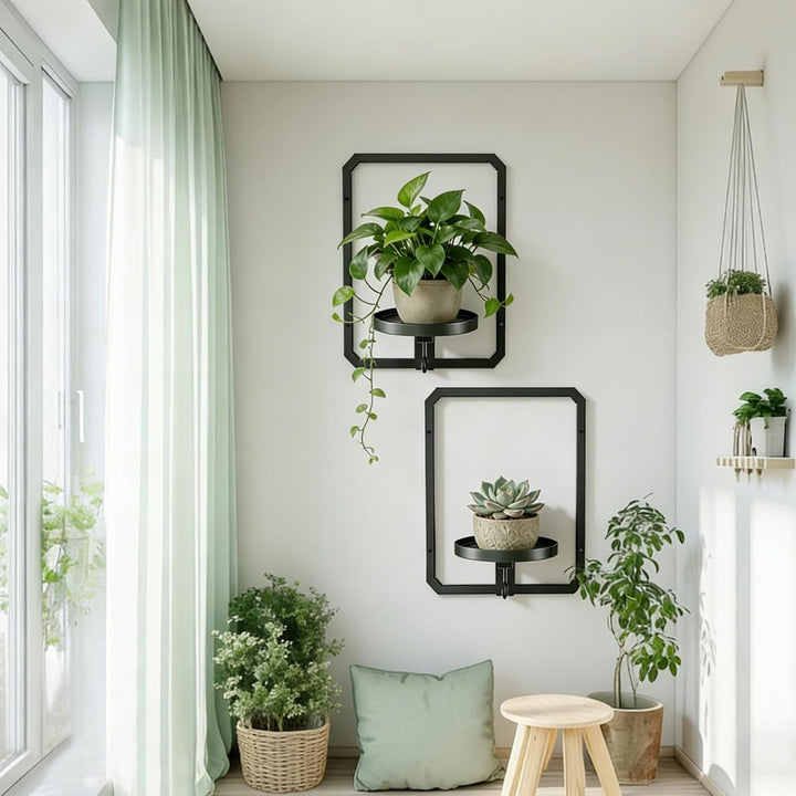 2 Stücke Metall Pflanzregal Schwarz Hängende Blumentöpfe Wandbehang Regal Wand für Blumen Pflanzen G