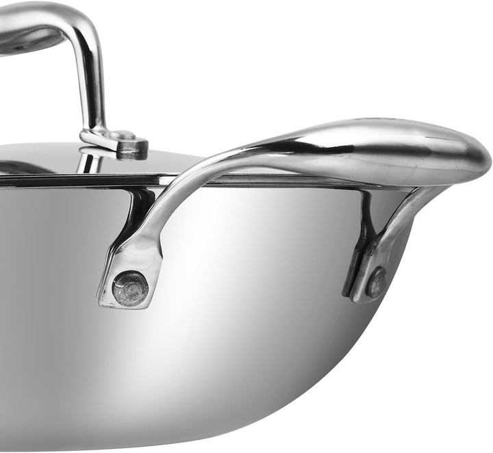 Vinod SAS Pro Platinum Triply Stainless Steel Kadai - 22 cm, 1,8 L | HexaShield Design Stick-resista