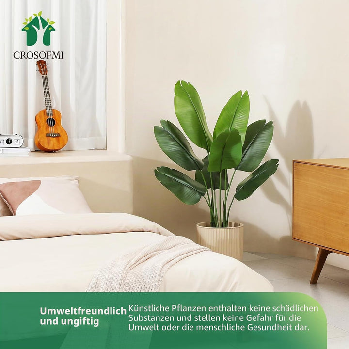 CROSOFMI Künstliche Paradiesvogel Pflanze 120cm künstliche Tropische Palme mit 8 Blättern perfekte k