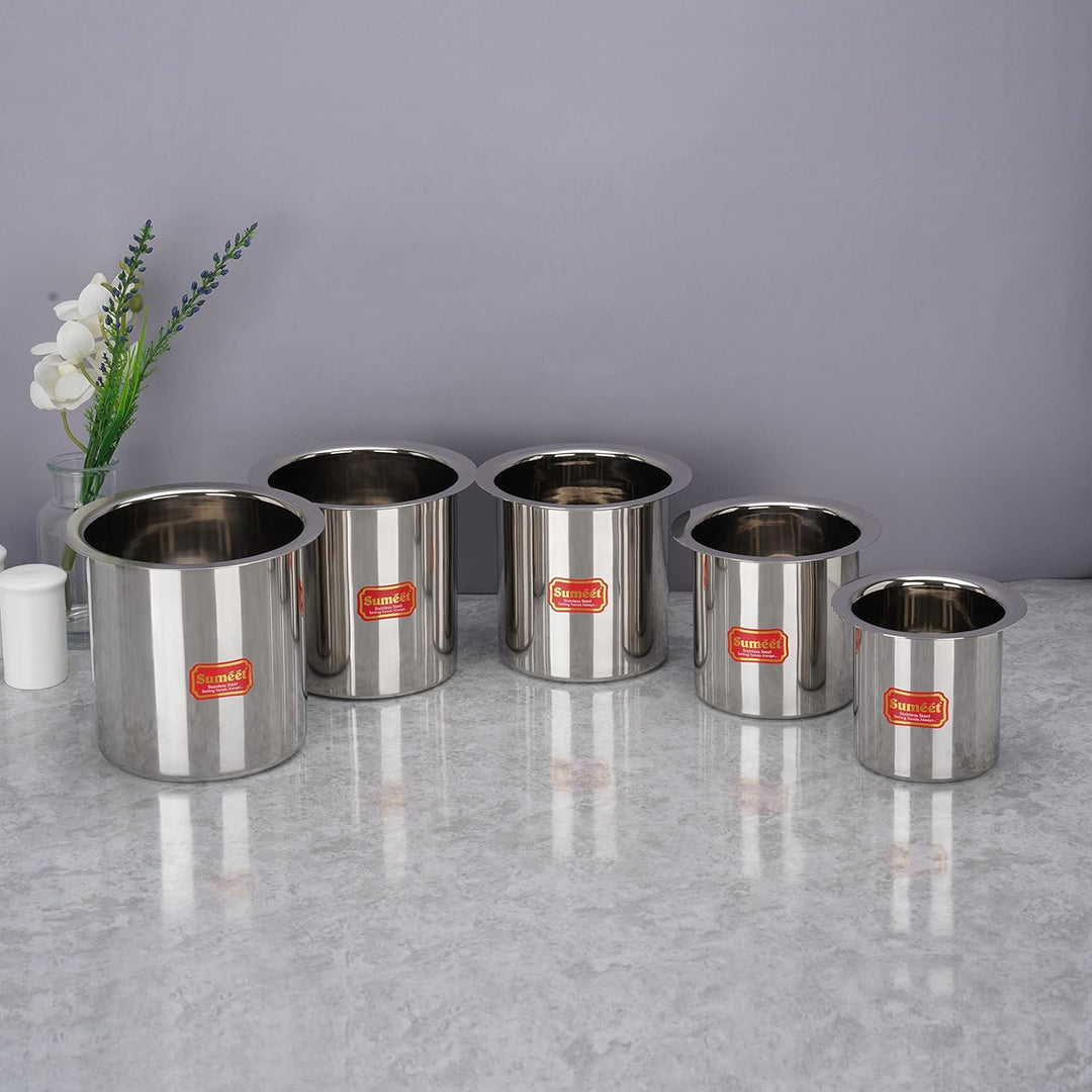 Sumeet Edelstahl Ganj/Milchkessel/Milchtopf/langes Tapeli-Set von 5 Stück (1150 ml, 1450 ml, 1800 ml