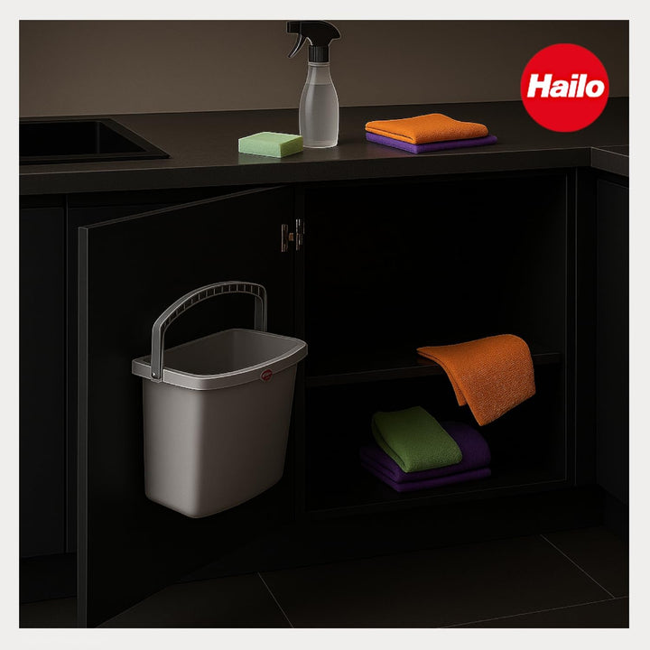 Hailo Multifunktionseimer 1068099 | stabiler Kunststoff hellgrau | 318 x 179 x 315 mm | vielseitiger