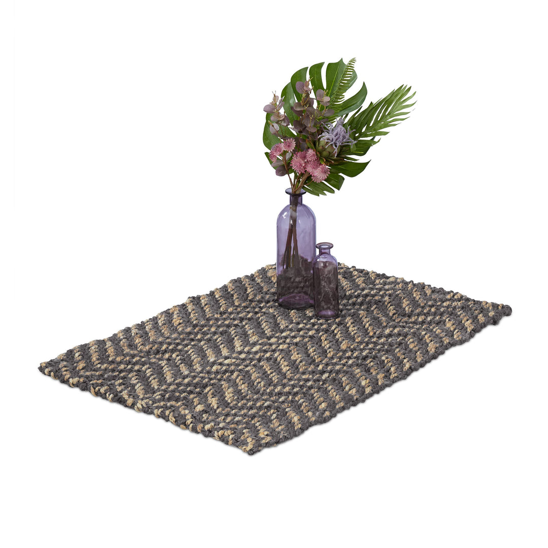 Relaxdays Jute Teppich, 60 x 90 cm, handgewebter Teppichläufer, Naturfasern, Läufer Flur, Wohnzimmer