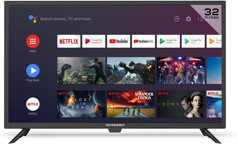 SCHNEIDER Fernseher 32 Zoll Smart TV (80cm) mit Android TV, Fernseher mit WLAN, HD, HDMI, USB, Dolby