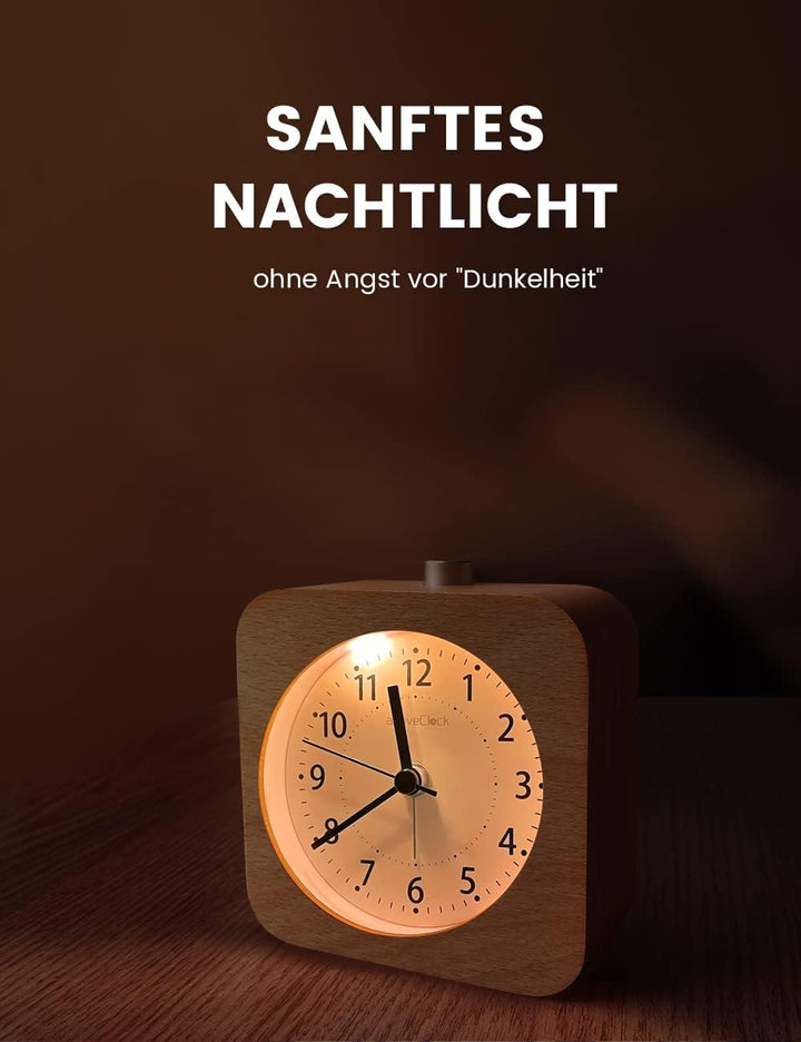 aboveClock Wecker Analog Ohne Ticken, Wecker Holz mit Snooze, Wecker Batteriebetriebe, Retro Wecker
