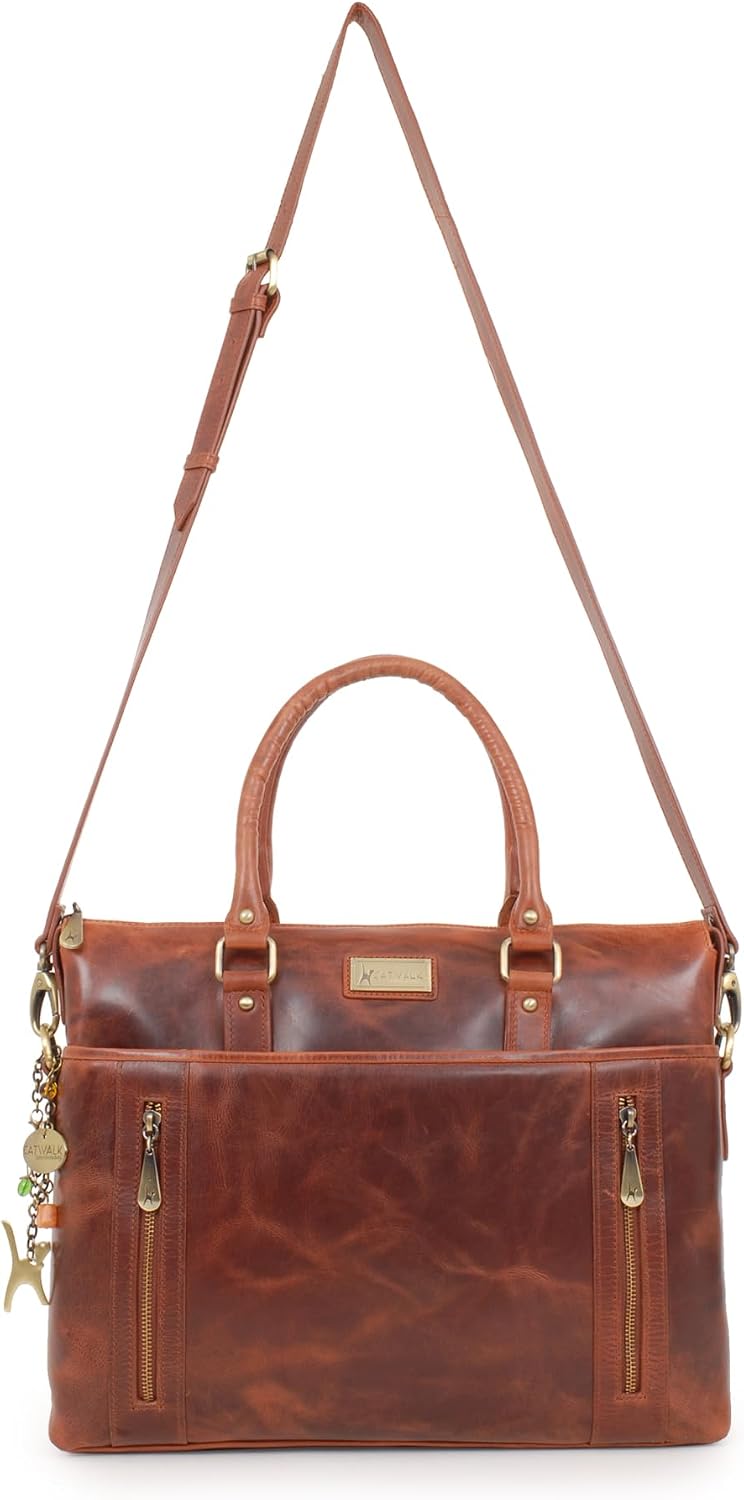 Catwalk Collection Handbags - Damen Leder Laptoptasche 16 Zoll - Aktentasche Gross - Schultertasche