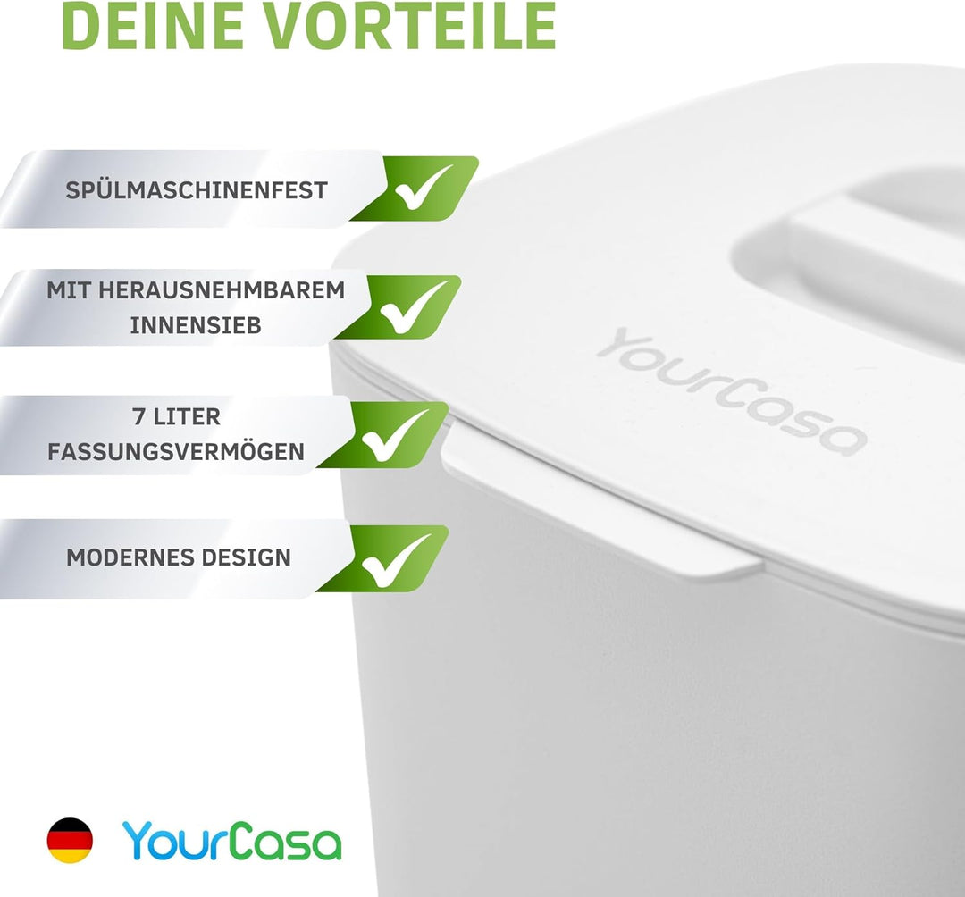 YourCasa® Biomülleimer Küche - 7L - Komposteimer Küche für alltäglichen Biomüll Behälter - Spülmasch