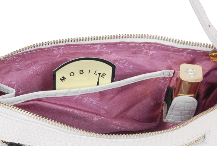 Catwalk Collection Handbags - Klein Damen Schultertasche - Henkeltasche - Leder mit Krokodilprägung