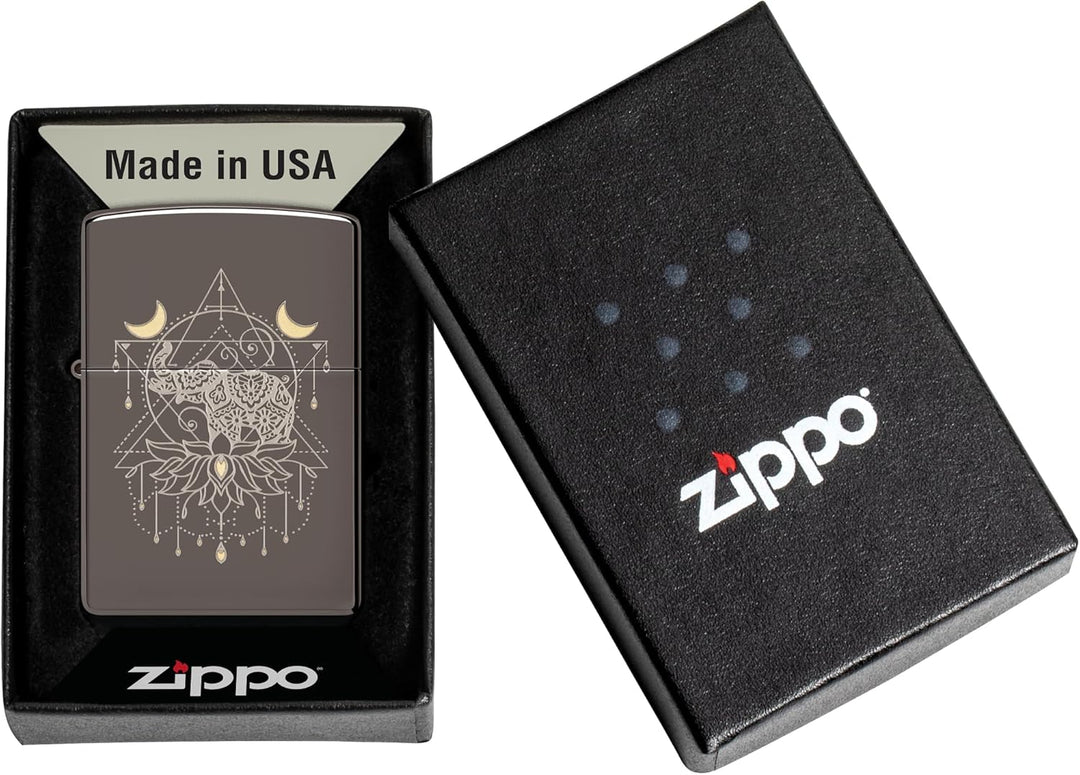 Zippo Sturmfeuerzeug - Elephant Lotus Flower, Black Ice, Laser Two Tone - Nachfüllbar - Wiederverwen