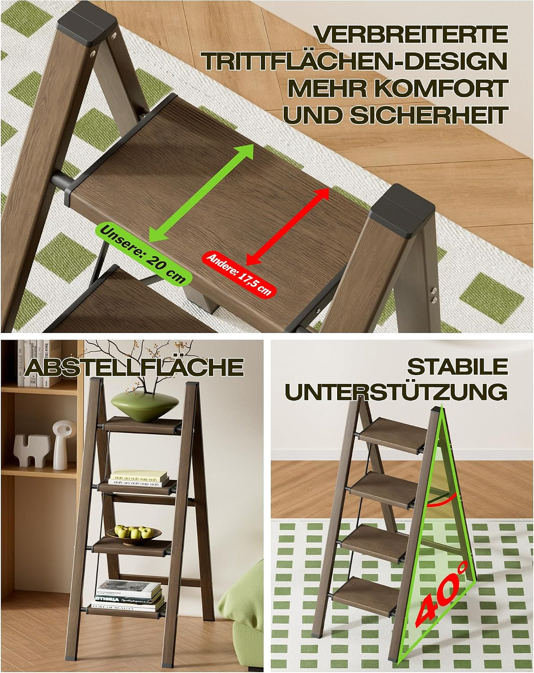 Trittleiter 4 Stufen klappbar,Tritthocker aus Aluminium | 150 kg Tragfähigkeit,Leiter mit rutschfest
