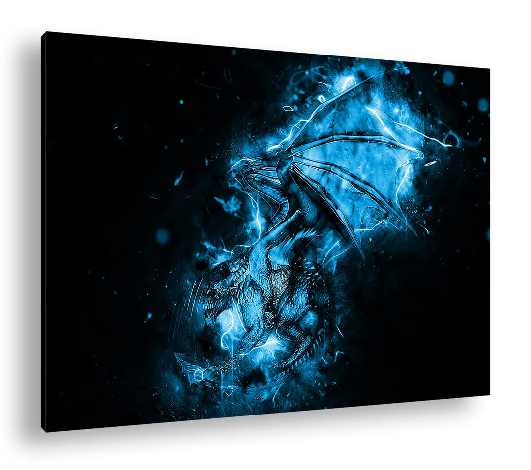 deyoli feuriger Drache Format 80x60 Effekt: Monocrome Blau als Leinwandbild, Motiv fertig gerahmt au