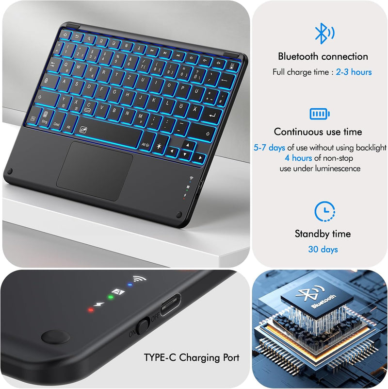 INFILAND für Samsung Galaxy Tab S10+ Plus/S9 FE+/S9 Plus Hülle mit Tastatur[Hochpräzises Touchpad],