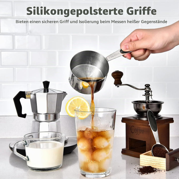 Messbecher und Messlöffel 12er-Set: U-Taste Nesting Cups, Teelöffel und Esslöffel aus Edelstahl 18/8