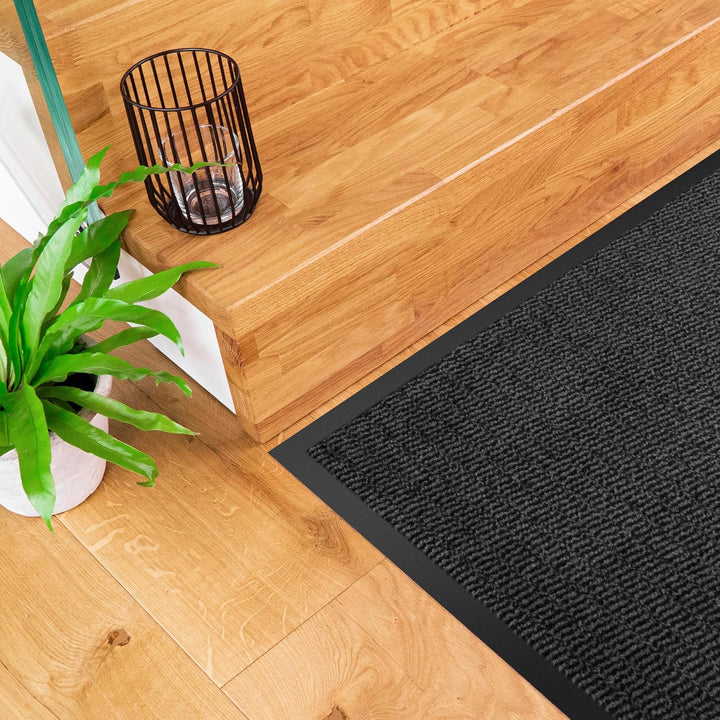 Hochwertige Fussmatte Grau-Schwarz 90x120 gross für Innen &amp; Aussen - Schmutzfangmatte rutschfest, wa