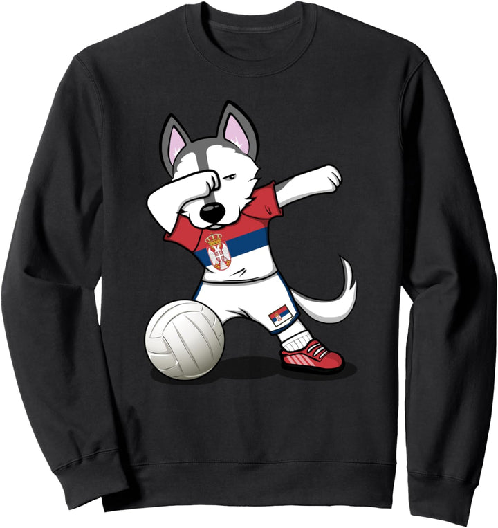 Dabbing Husky Hund Serbien Volleyball Serbische Flagge Sport Sweatshirt