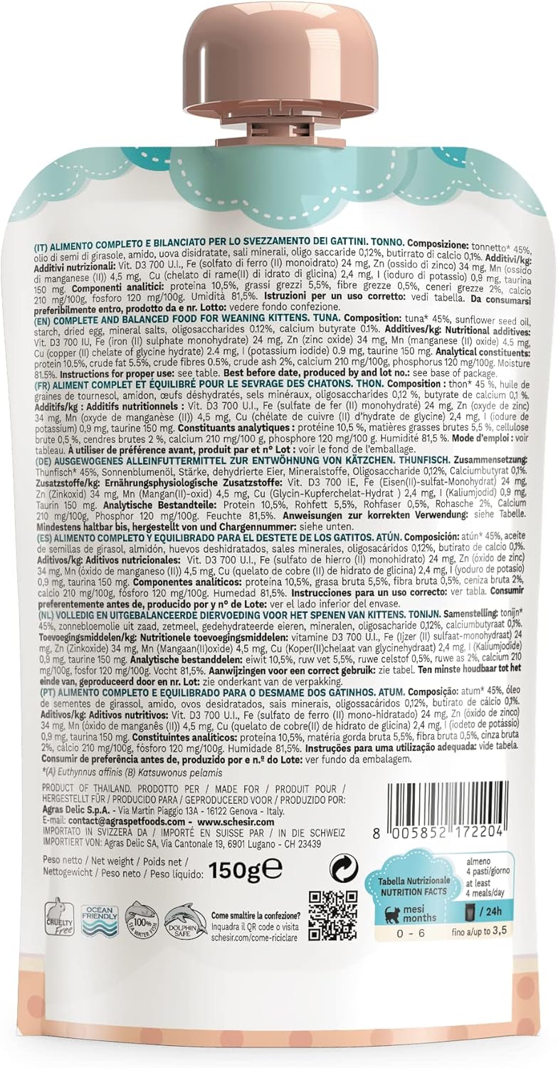 Schesir Cat Kitten Cream Thunfisch - Kitten Nassfutter für Junge Katzen - Hühner-Creme getreidefrei,