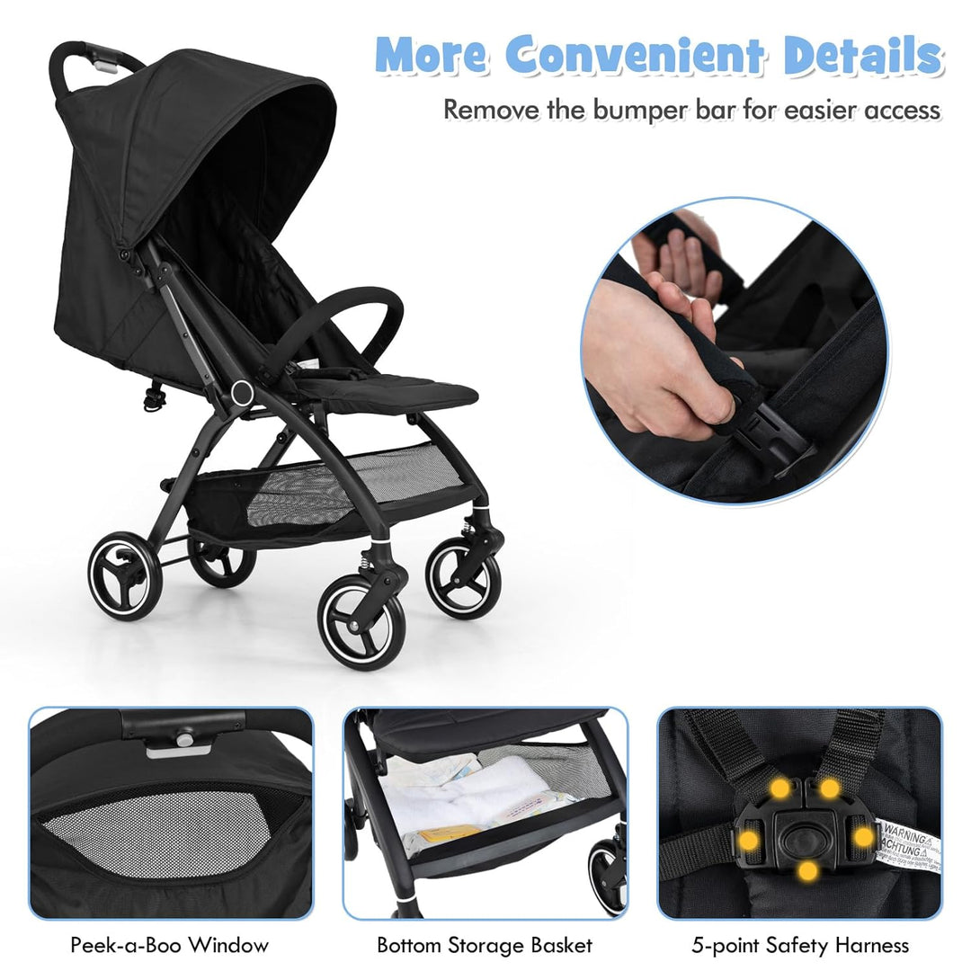 LIFEZEAL Faltbarer Kinderwagen mit neigbarer Rückenlehne, Kinderbuggy mit verstellbarem Sonnendach,