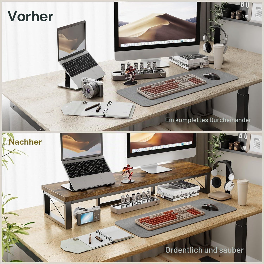 IBUYKE Dual Monitorständer, Computer Bildschirmerhöhung, 97cm Holz Schreibtisch Monitor Erhöhung mit