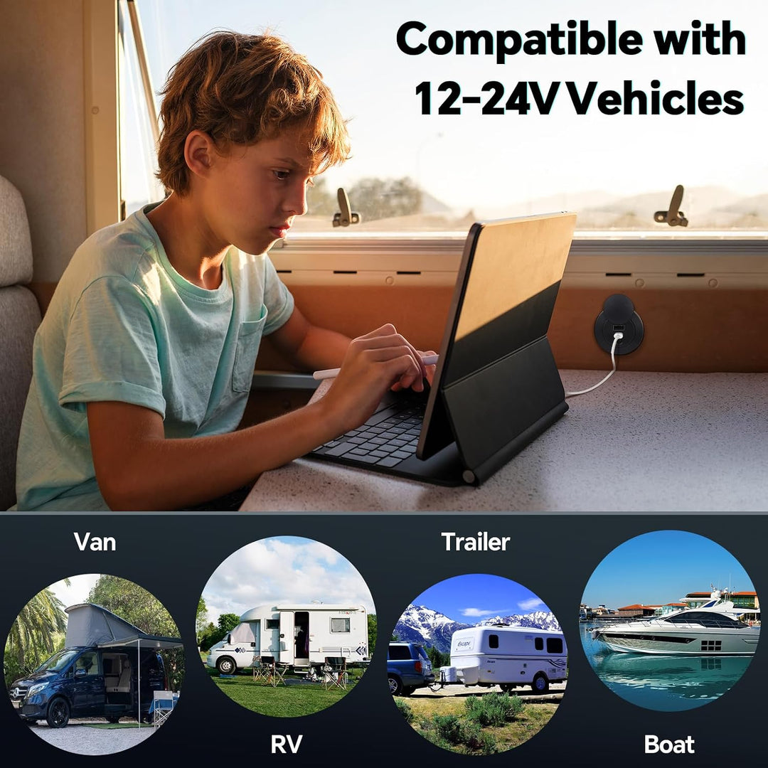 acegoo 2 x USB C Steckdose 12V Wohnmobil Buchse 50W, Typ C Anschluss PD3.0 30W QC3.0 20W, 12 Volt La