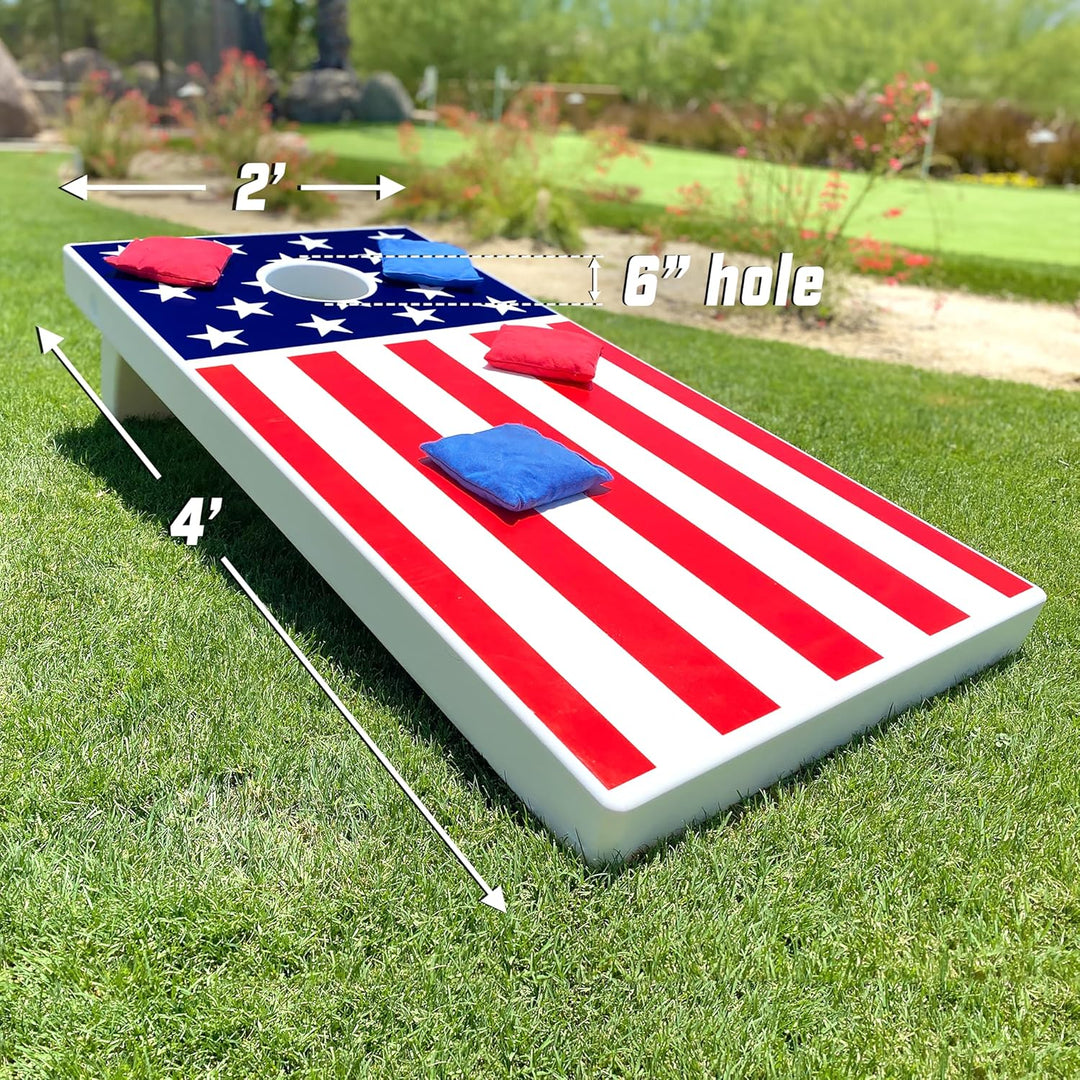 GoSports 1,2 x 0,6 m Allwetter-Cornhole Boards – Amerikanische Flagge, rot oder blau – Spielset enth