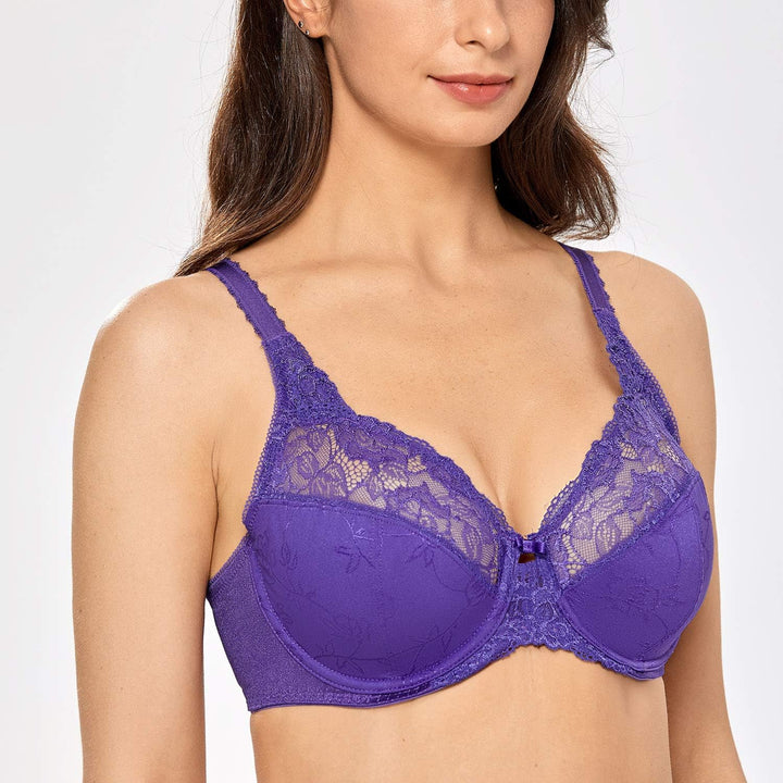 DELIMIRA Damen Minimizer BH ohne Einlagen mit Spitze mit Bügel Grosse Grössen 90H Dunkel-lila, 90H D
