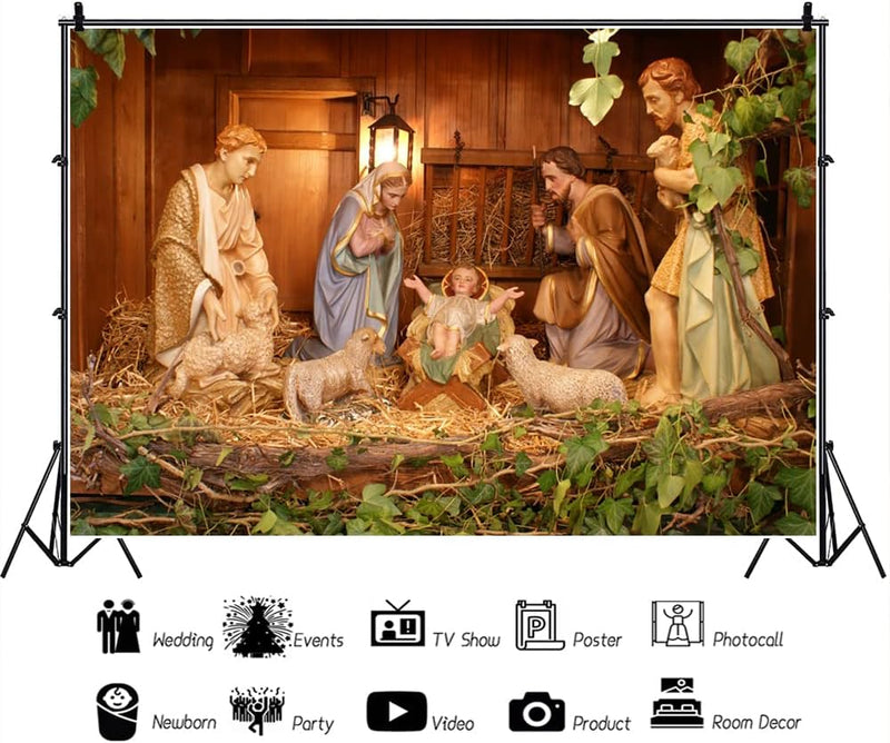 Renaiss 2.7x1.8m Geburt Jesu Hintergrund Krippe Krippe Fotografie Hintergrund Weihnachten Party Deko