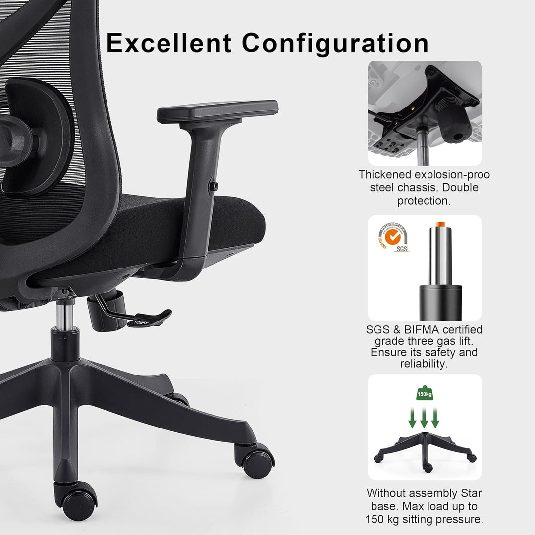 CALIYO G-1635H Bürostuhl Ergonomisch, Schreibtischstuhl mit Verstellbarer Kopfstütze, Armlehnen, Len