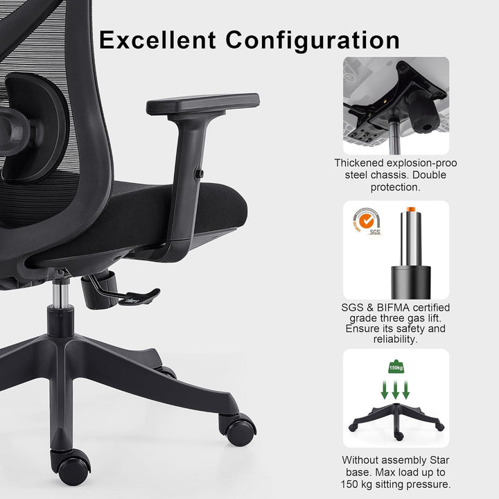 CALIYO G-1635H Bürostuhl Ergonomisch, Schreibtischstuhl mit Verstellbarer Kopfstütze, Armlehnen, Len