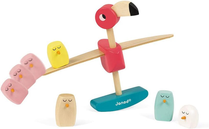 Janod J08230 Zigolos Flamingo-Geschicklichkeitsspiel aus Holz, interaktives Spiel, Farbe auf Wasserb