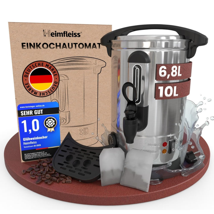 Heimfleiss® Glühweinkocher 6,8L aus Edelstahl | 1500W Einkochautomat für Glühwein, Punsch & Wasser |