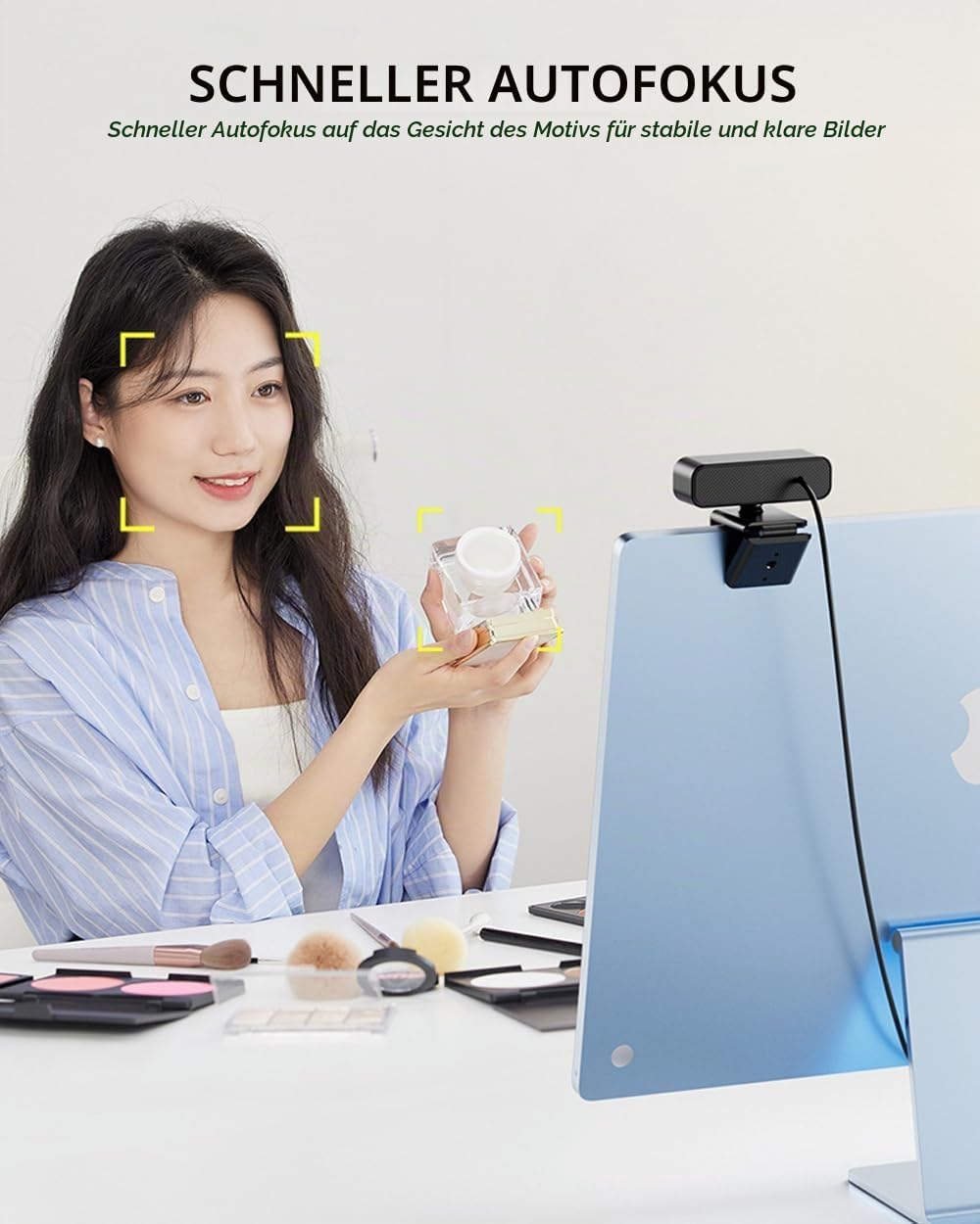 4K UHD Ring Light Webcam for PC, 1080P Web Camera with Dual AI Noise-Cancelling Mics, Auto Light Cor