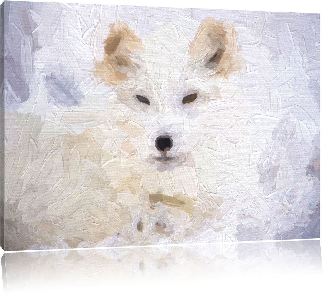 Pixxprint weisser Fuchs als Leinwandbild/Grösse: 100x70 / Wandbild/Kunstdruck/fertig bespannt, 100x7