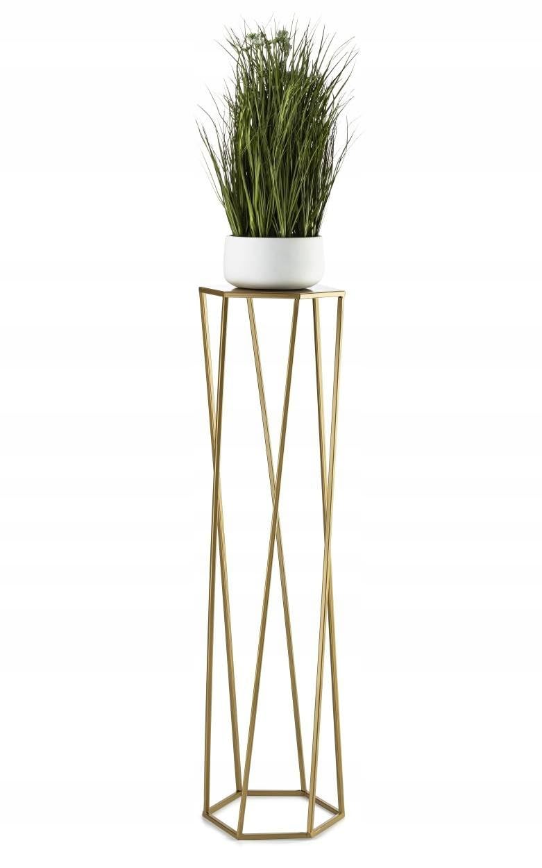 HowHomely Gold Blumenständer Metall 100 cm Hoch - Solider Blumenhocker in Sechseckiger Form - Pflanz