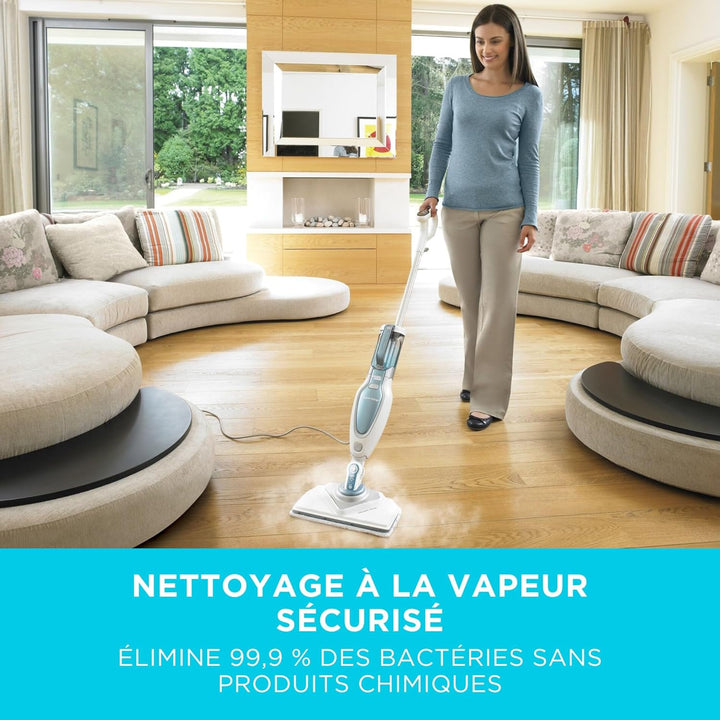 Black+Decker Dampfreiniger Steam Mop Deluxe FSM1630 / Stehender Dampf Mop für versiegelte Hartböden/