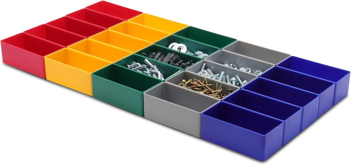 1a-TopStore 25 Stück Einsatzkasten E40/3, 99x49x40 mm,farblich sortiert, aus Polystyrol, Industrieno
