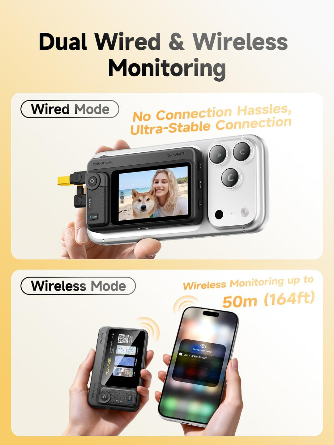 7RYMS Qshot V2 Pro Selfie Monitor, Magnetischer Smartphone Rückkamera Bildschirm für iPhone & Androi