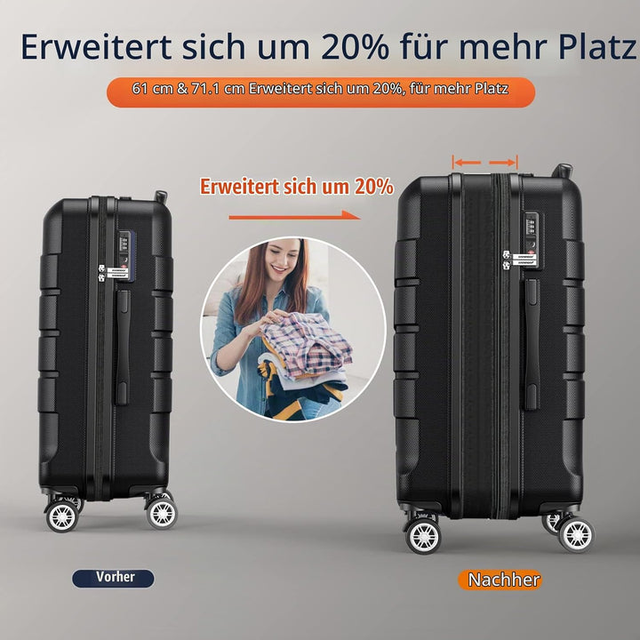 SHOWKOO Koffer Mittelgross Hartschale Leicht Reisekoffer ABS+PC Erweiterbar Haltbar Trolley Handgepä