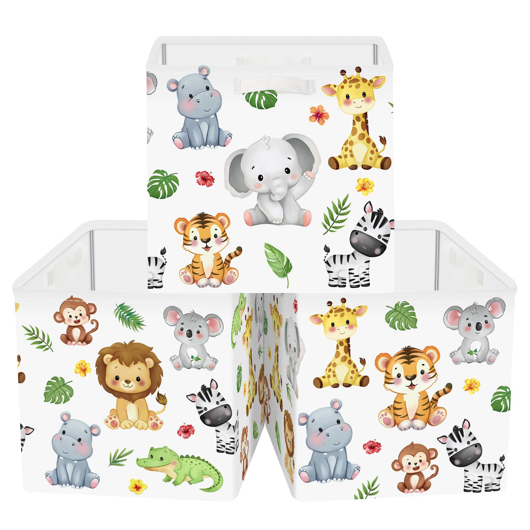 30cm Aufbewahrungsbox 3 Stück Waldtiere Aufbewahrungskorb Kinder Faltbar Löwe Giraffe Elefant Aufbew
