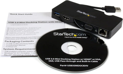 StarTech.com USB 3.0 Universal Laptop Mini Dockingstation mit HDMI oder VGA, Gigabit Ethernet, USB 3