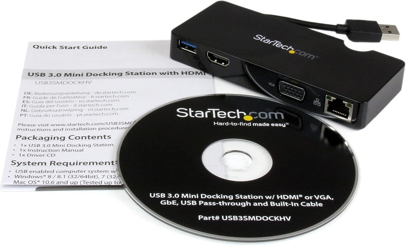StarTech.com USB 3.0 Universal Laptop Mini Dockingstation mit HDMI oder VGA, Gigabit Ethernet, USB 3
