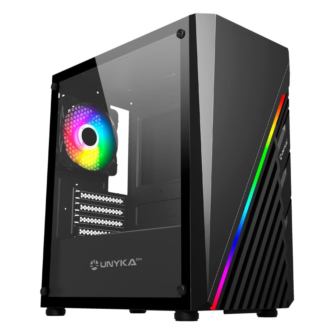 UNYKAch GLAYZE Micro ATX Mini-Gaming-PC-Gehäuse, ARGB-Front, seitliches gehärtetes Glas, ARGB-Lüfter