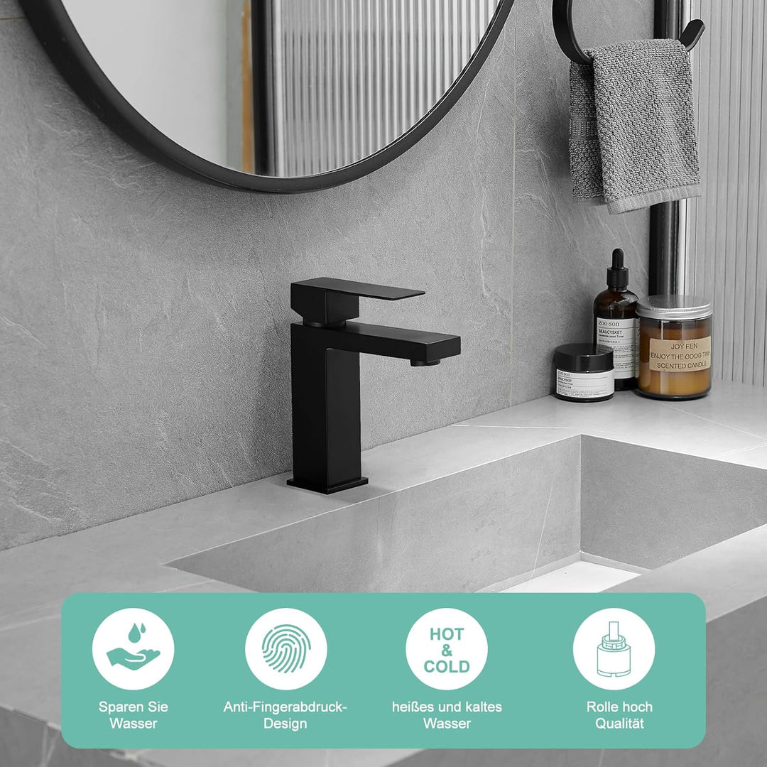 AIMADI Waschtischarmatur Einhebelmischer elegant in schwarz Wasserhahn Bad Moderne Badezimmer-Armatu